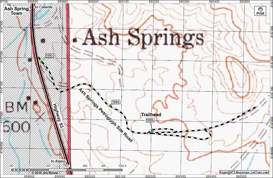 Ash Springs Petroglyph Site Road Map