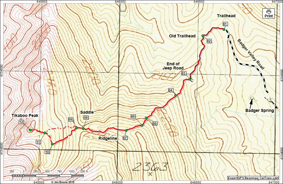 Tikaboo Peak Route Map