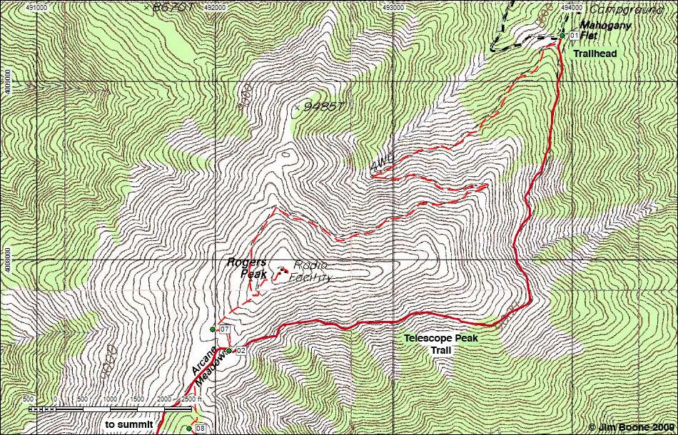 Bennett Peak Route Map -- Trailhead Section