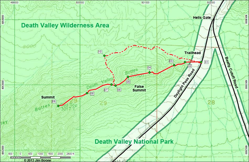 Death Valley Buttes Route Map