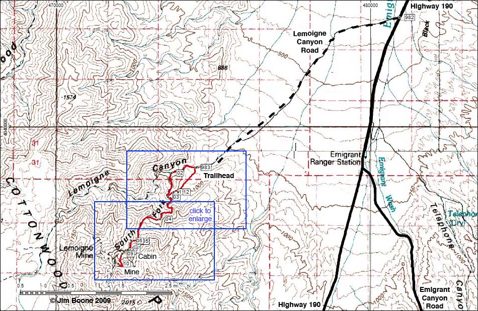 Lemoigne Canyon and Cabin Route Overview Map