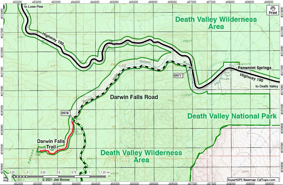 Darwin Falls Trail Map