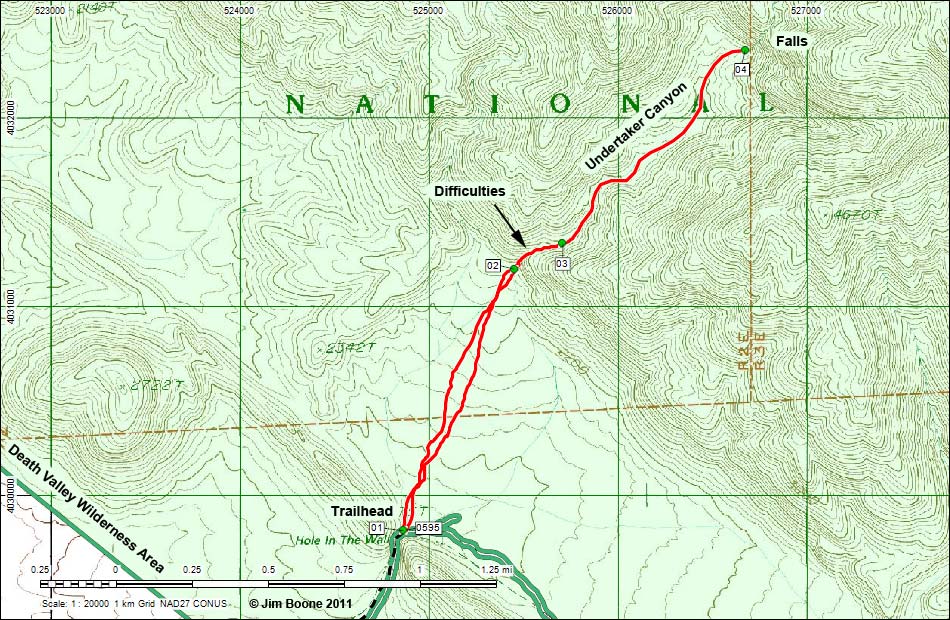 Undertaker Canyon Map -- Route area