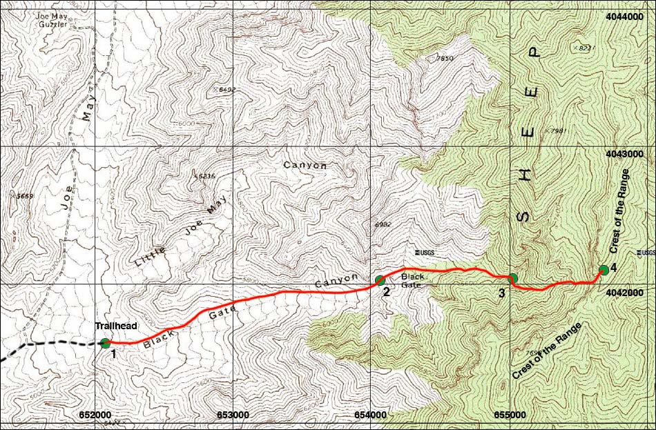 Black Gate Canyon Route Map