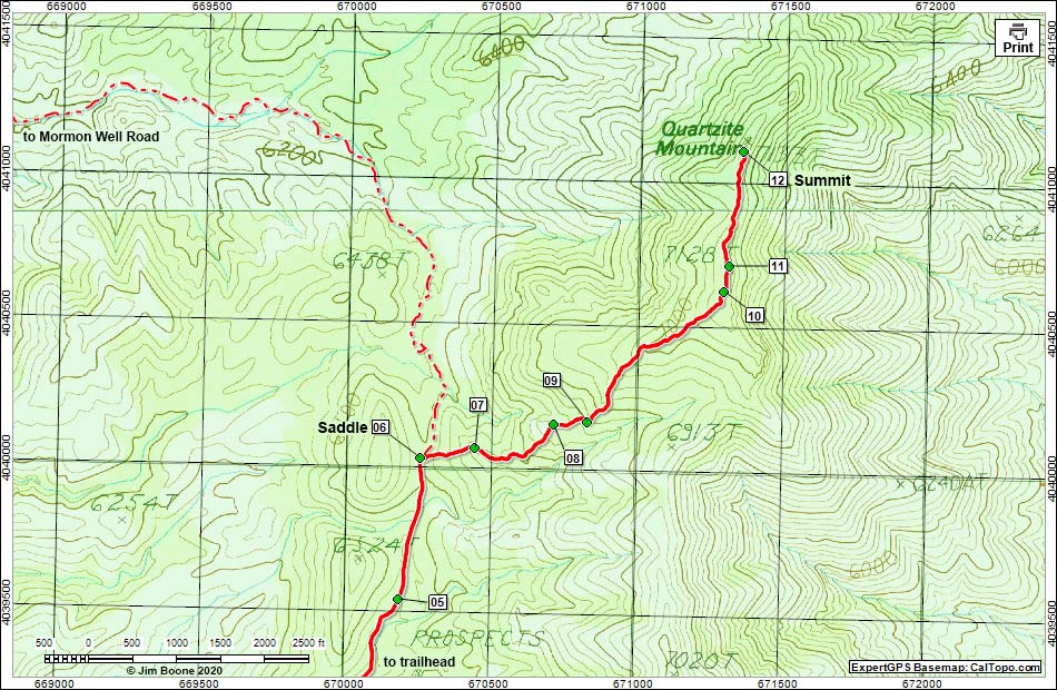 Quartzite Mountain Summit Map