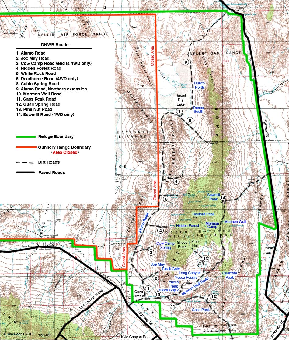 Desert National Wildlife Range - Hiking Areas Map
