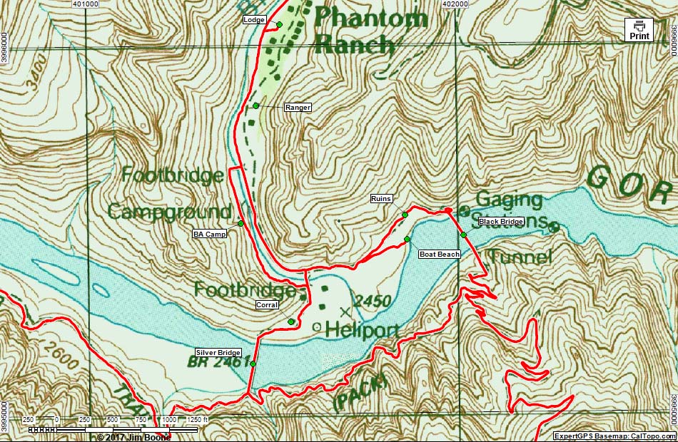 Phantom Ranch Area Map