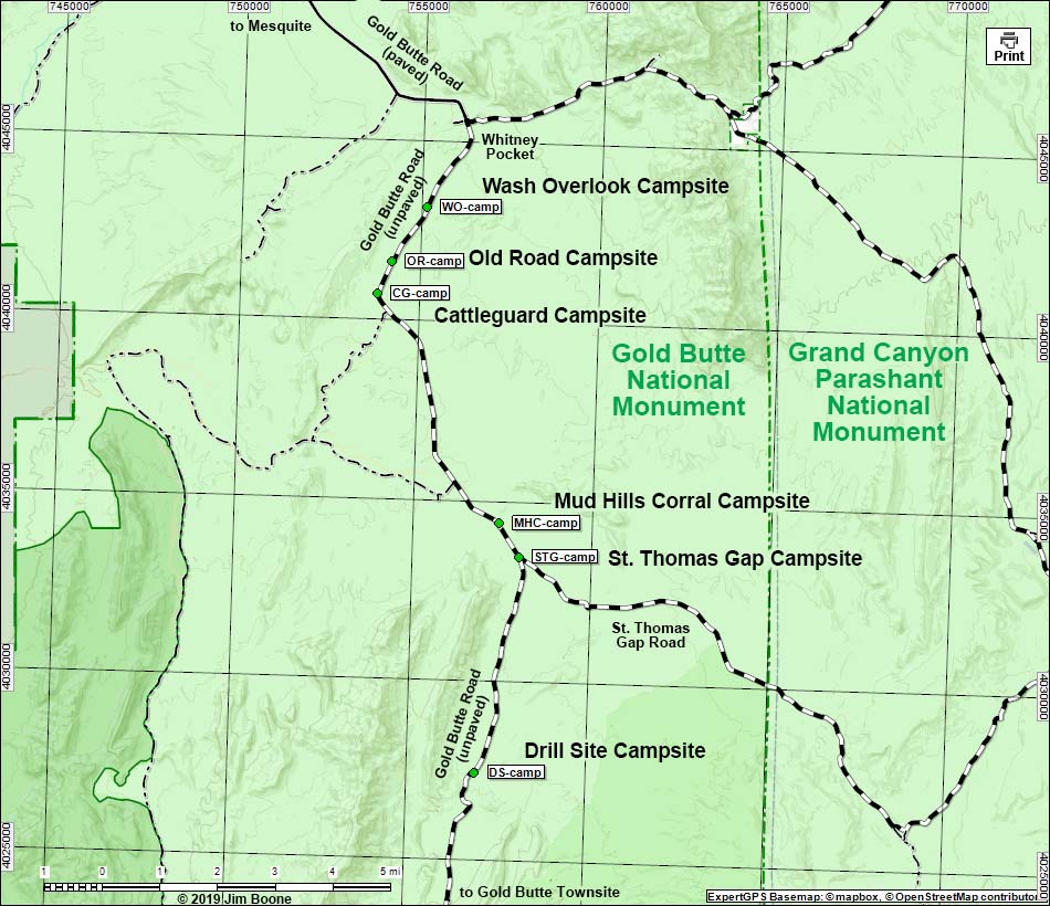 Gold Butte Road Campsites Map