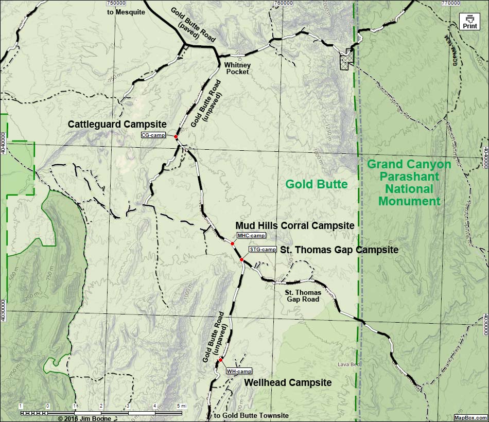 Gold Butte Road Campsites Map