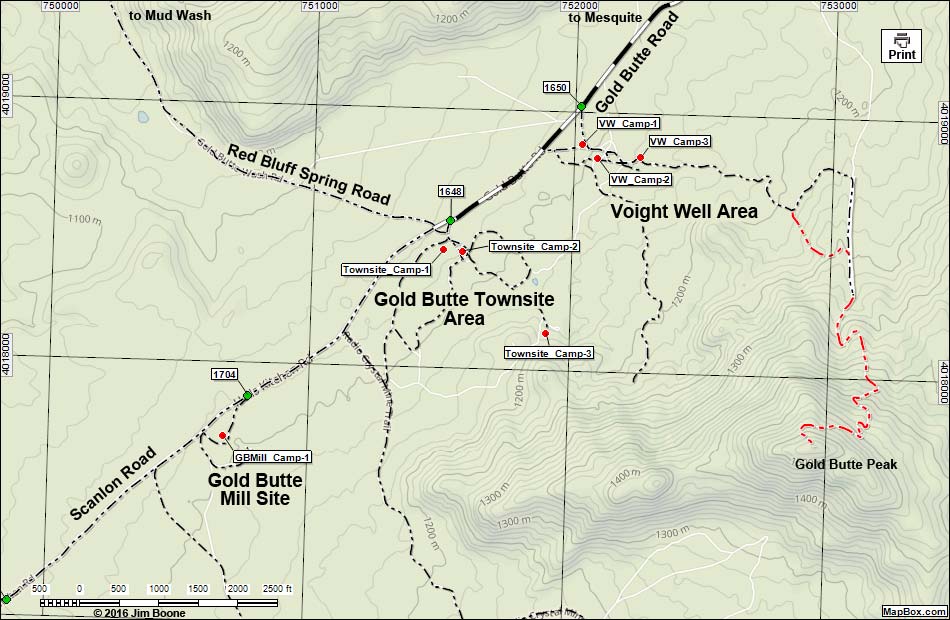 Gold Butte Townsite Area Campsites Map