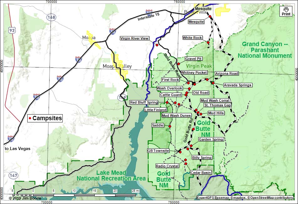Gold Butte Campsites Overview Map
