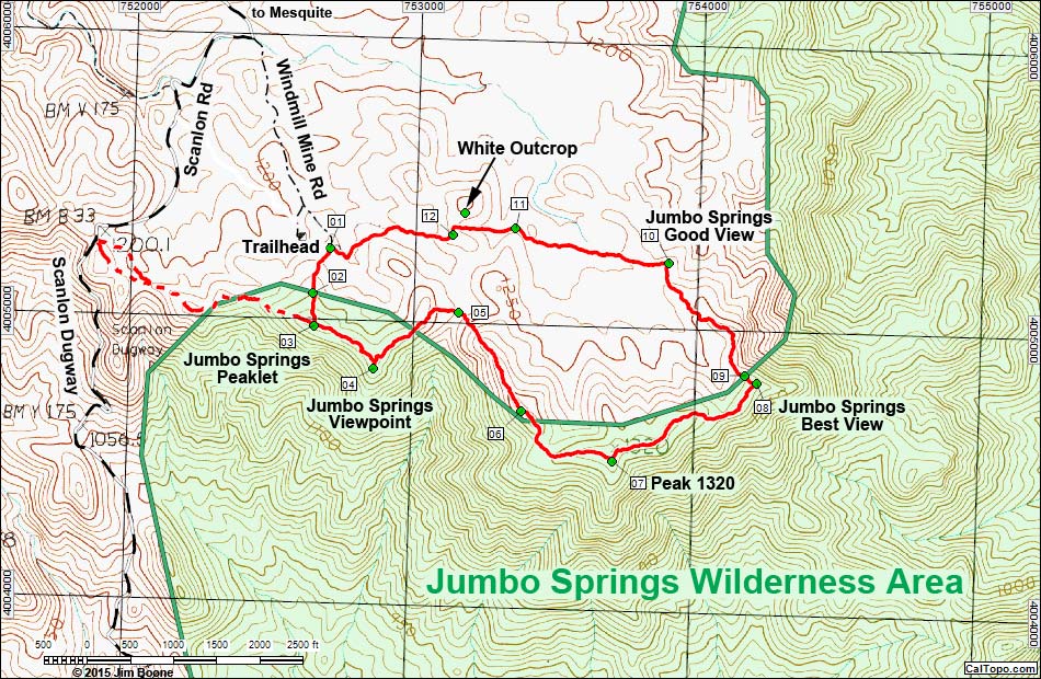 Jumbo Springs Wilderness -- So. Ridges Route Map