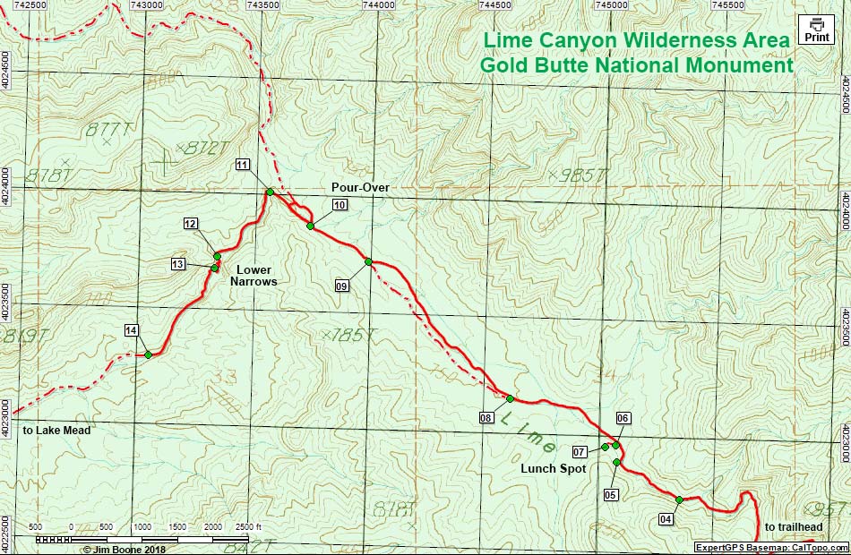 Lime Canyon Route Map West Section