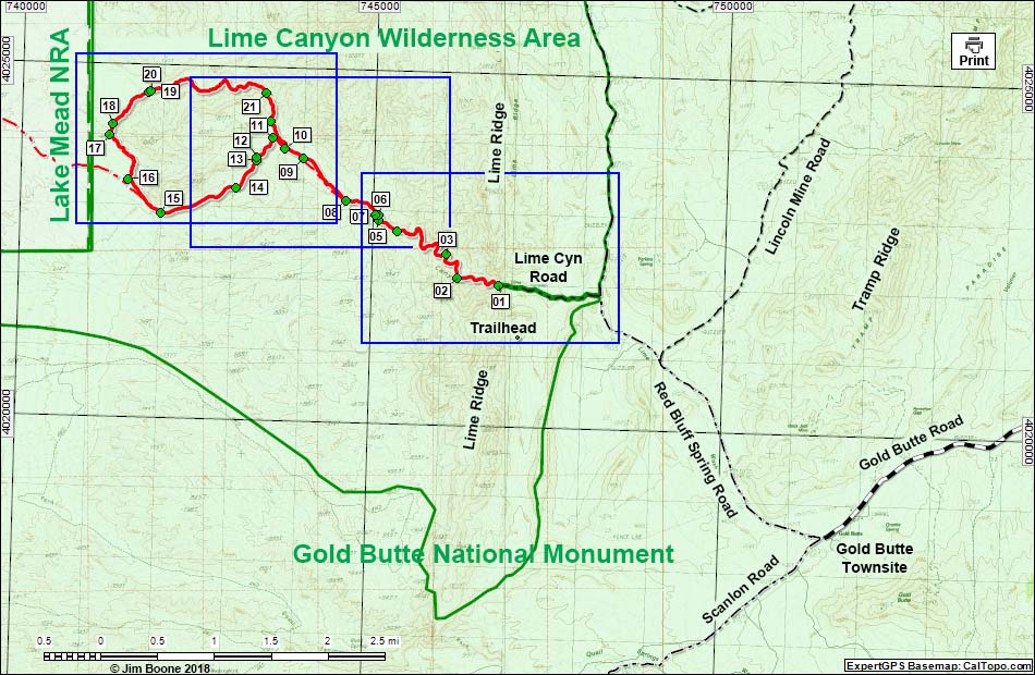Lime Canyon Route Map Overview