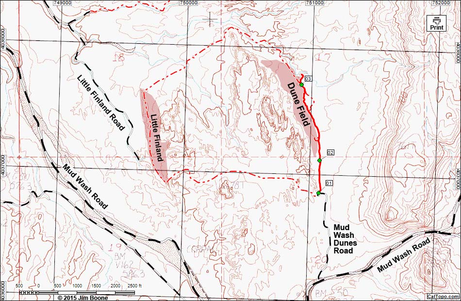 Mud Wash Dunes Route Map