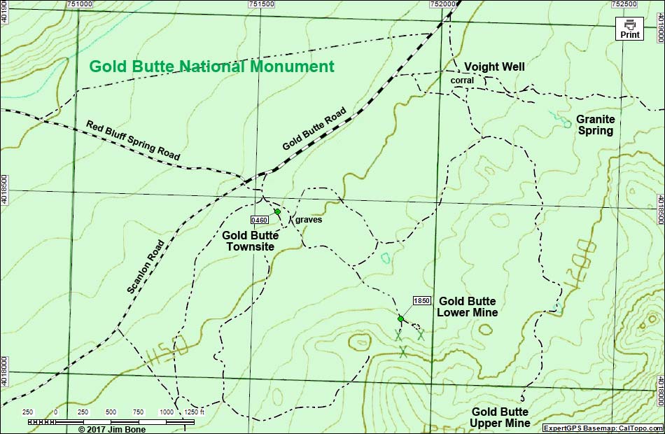 Gold Butte Townsite Lower Mines Map