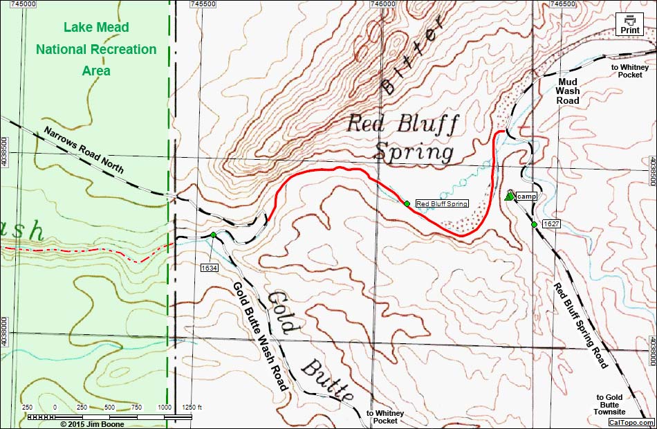 Gold Butte Wash Road Map -- Red Bluff Spring Section