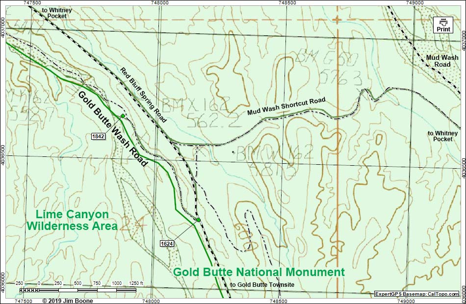Gold Butte Wash Road Map -- South Section