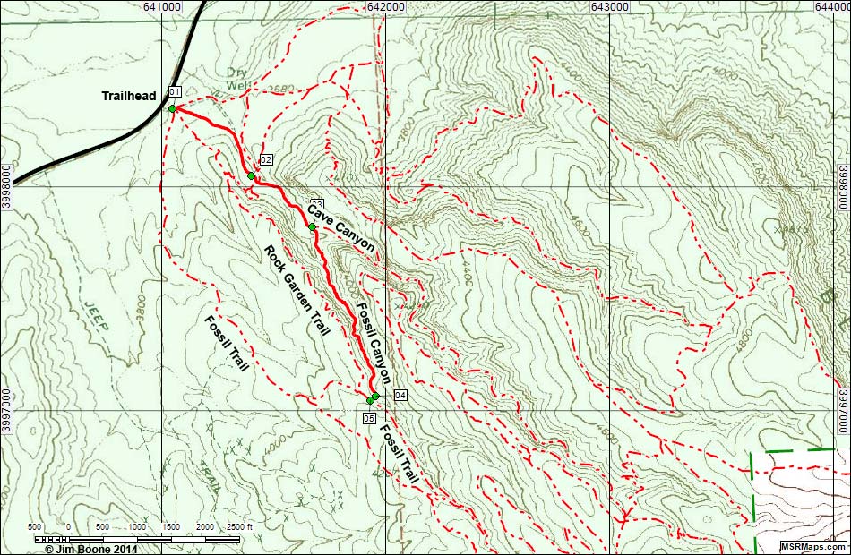 Fossil Canyon Route Hiking Map