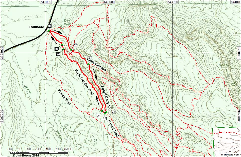 Fossil Canyon Route Hiking Map