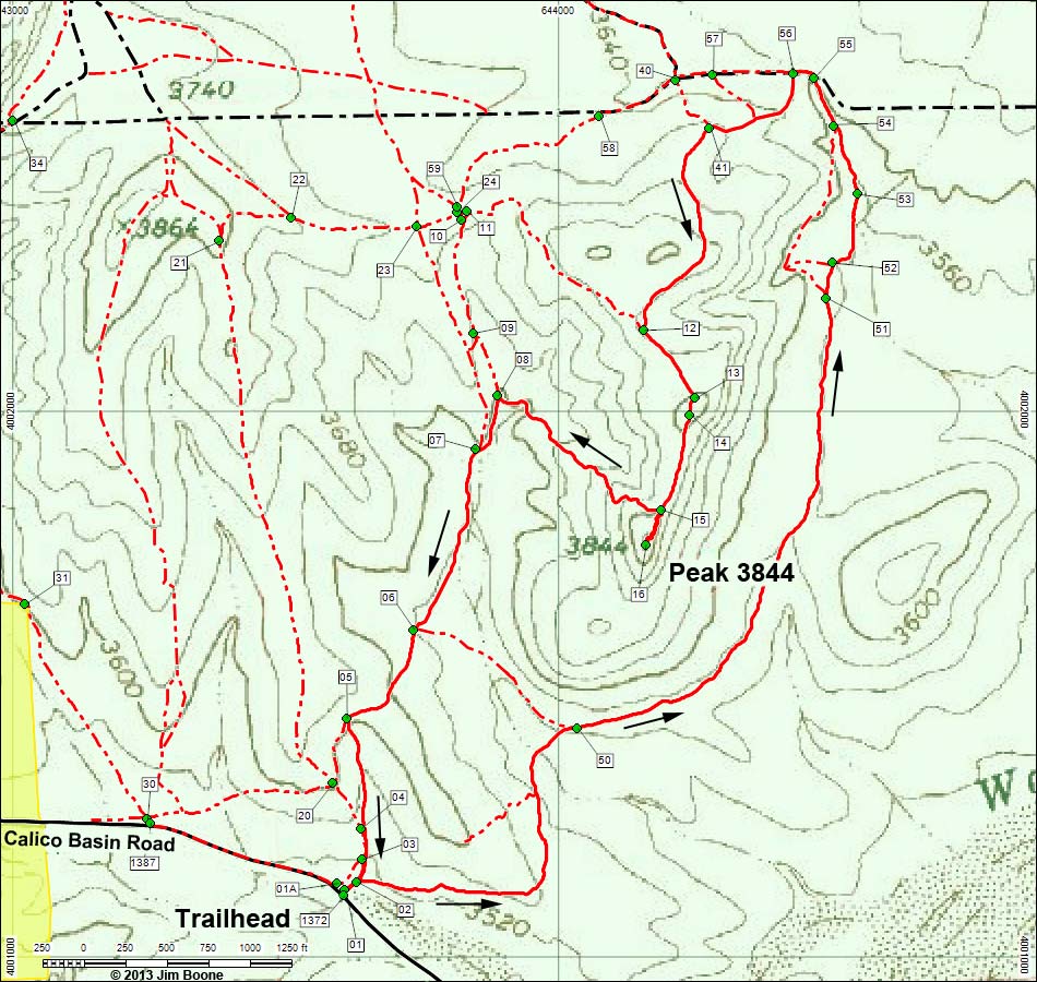 Peak 3844 East Loop Hiking Map