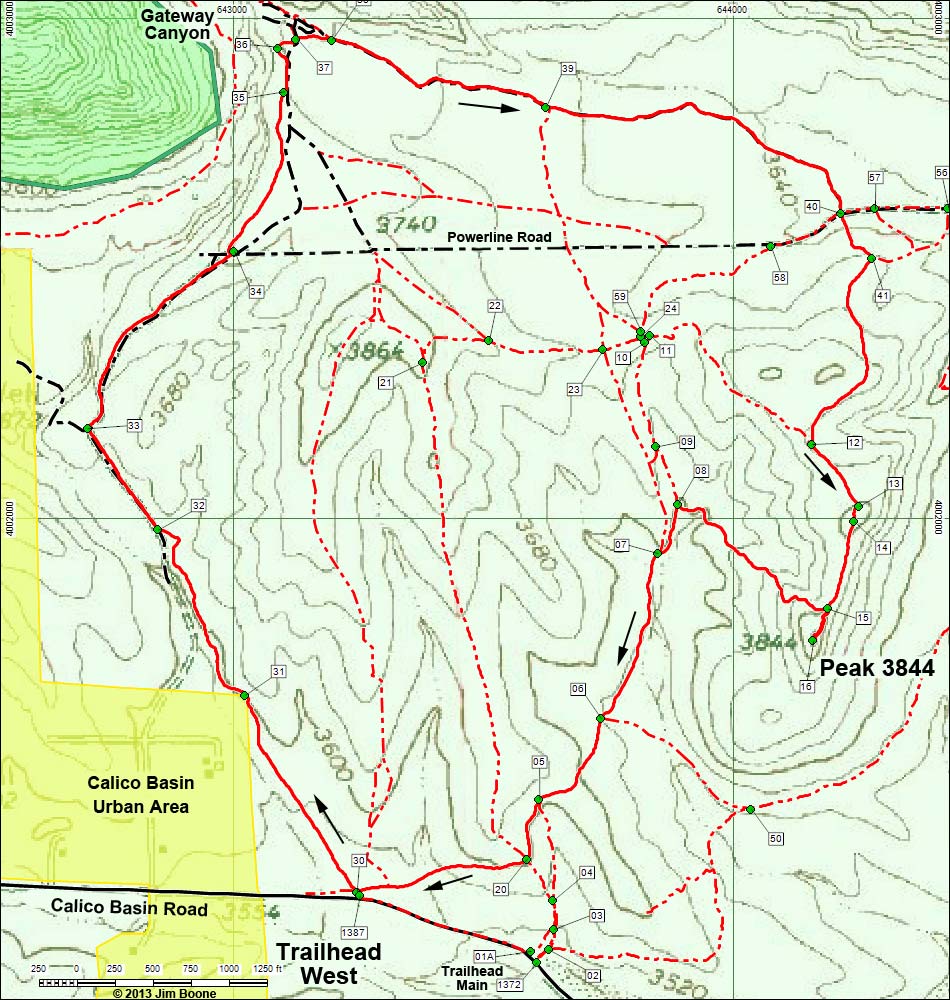 Peak 3844 West Loop Hiking Map