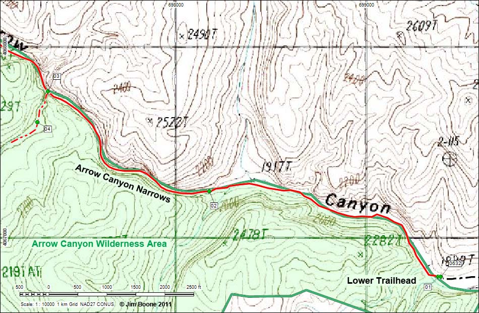 Arrow Canyon Hiking Map, Eastern Section