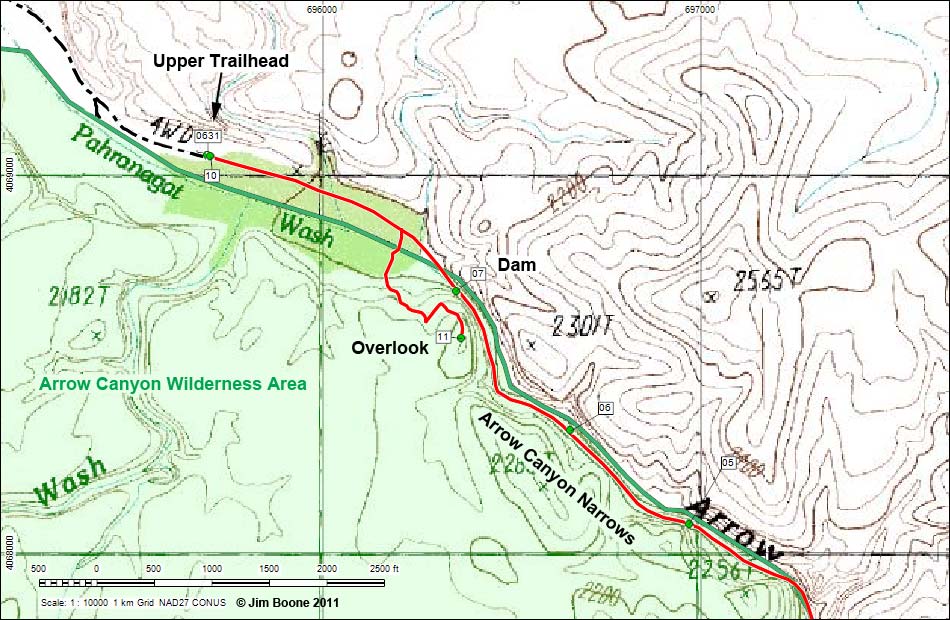 Arrow Canyon Hiking Map, Western Section