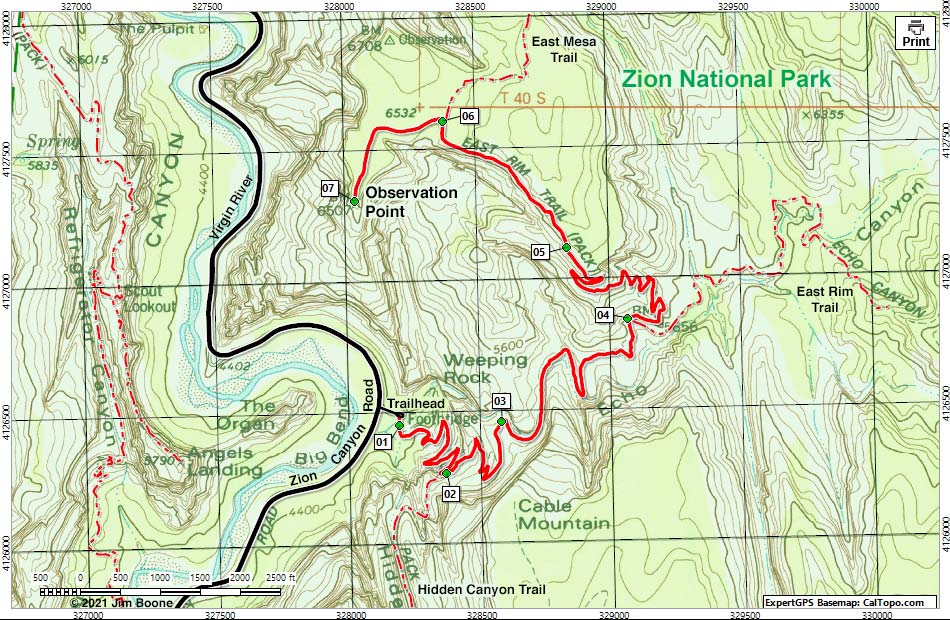 Observation Point Trail Map