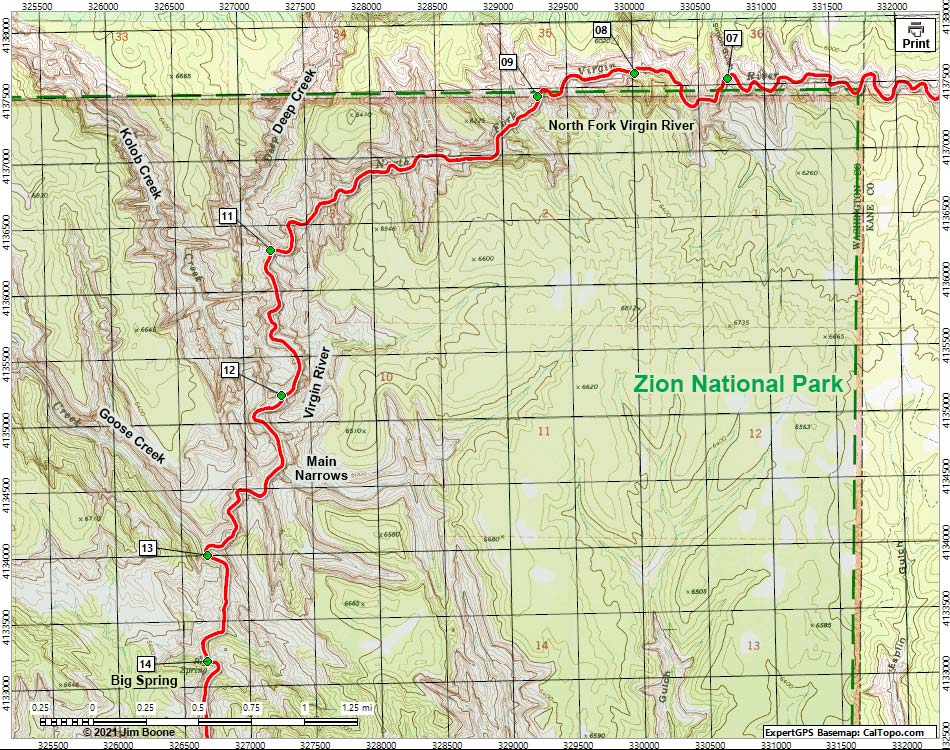 Virgin River Narrows Route Map