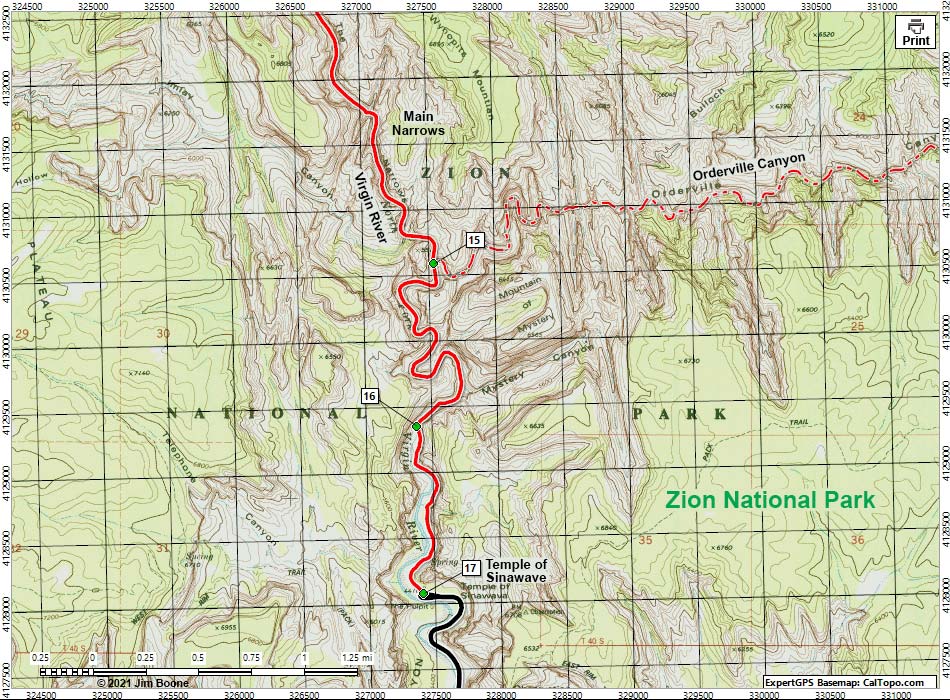 Virgin River Narrows Route Map