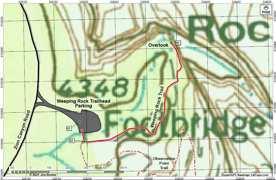 Weeping Rock Trail Map