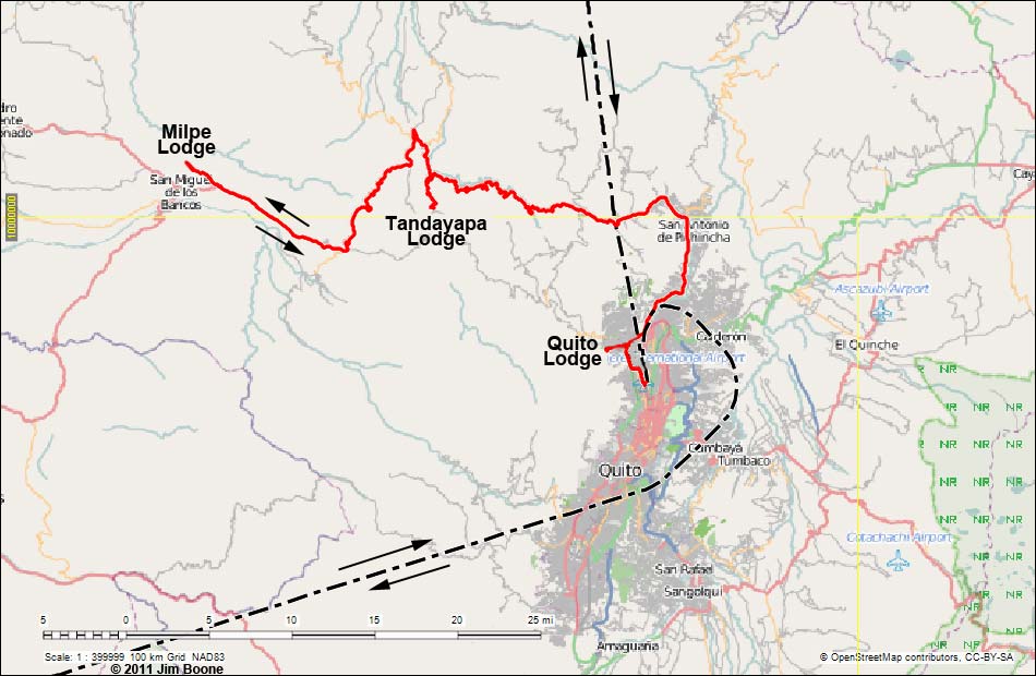 Map of Trip to Ecuador -- Quito Area, Nov. 2011