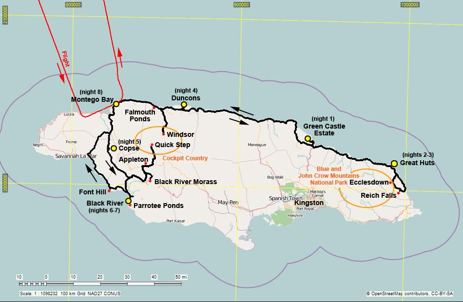 Map of Jamaica Trip