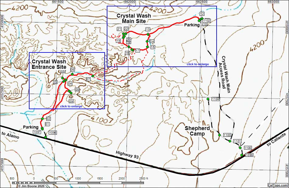 Crystal Wash Entrance Archeological Site Overview Map