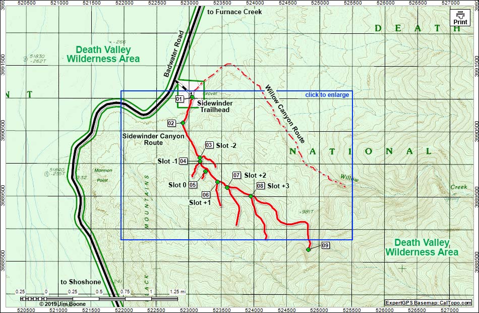 Sidewinder Canyon Route Map