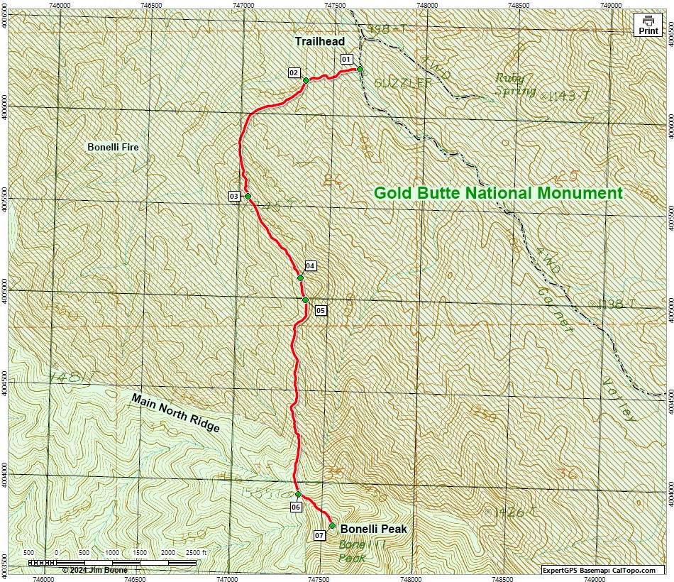 Bonelli Peak -- Northeast Ridge Route Map