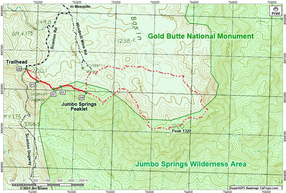 Jumbo Springs Wilderness -- So. Ridges Route Map