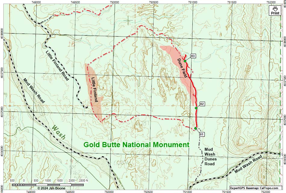 Mud Wash Dunes Route Map