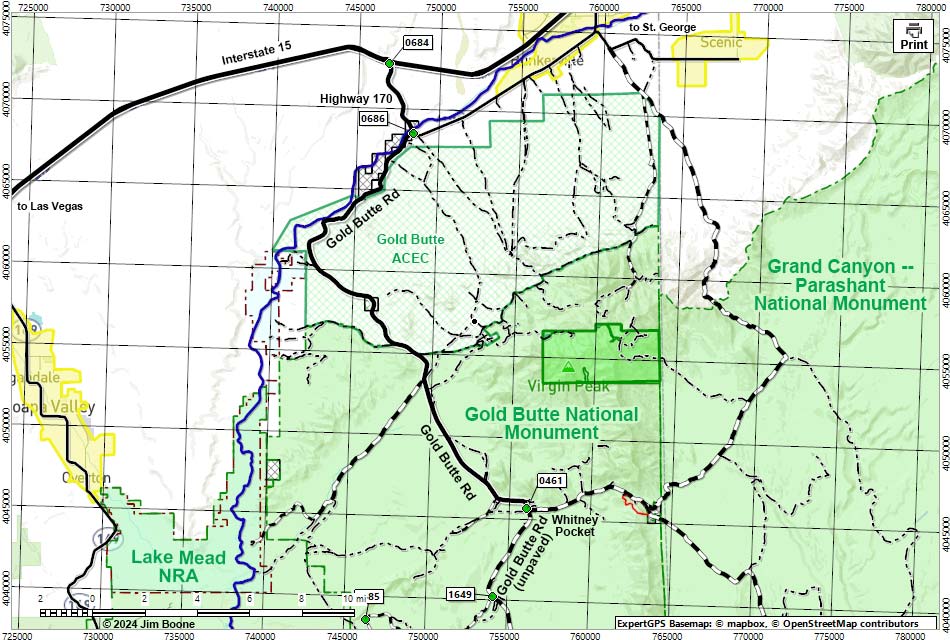 Gold Butte Backcountry Byway Map North Section