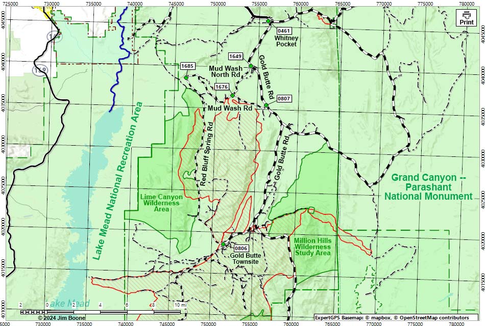 Gold Butte Backcountry Byway Map South Section