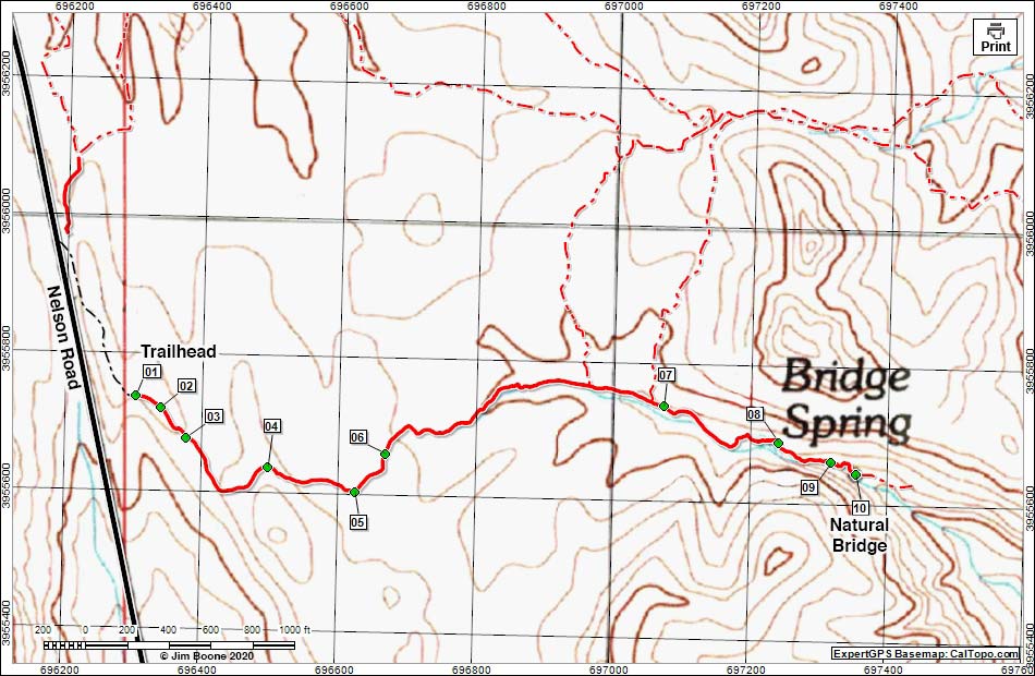 Natural Bridge and Bridge Spring Route Map