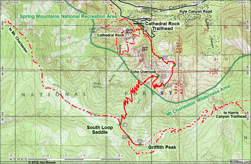 Griffith Peak via South Loop Trail Map