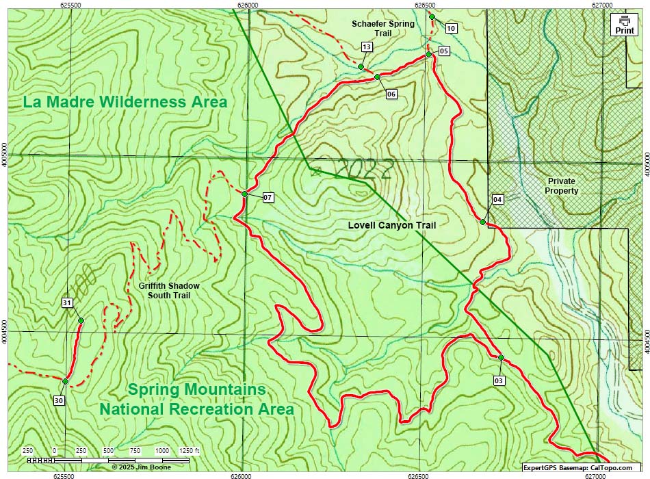 Lovell Canyon Trail Map