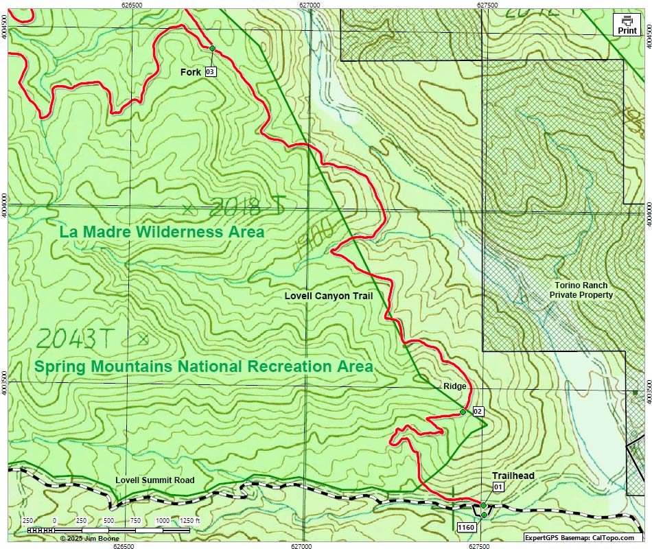 Lovell Canyon Trail Overview Hiking Map