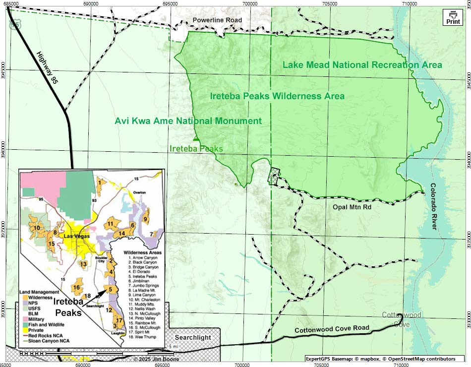 Ireteba Peaks Wilderness Area Map